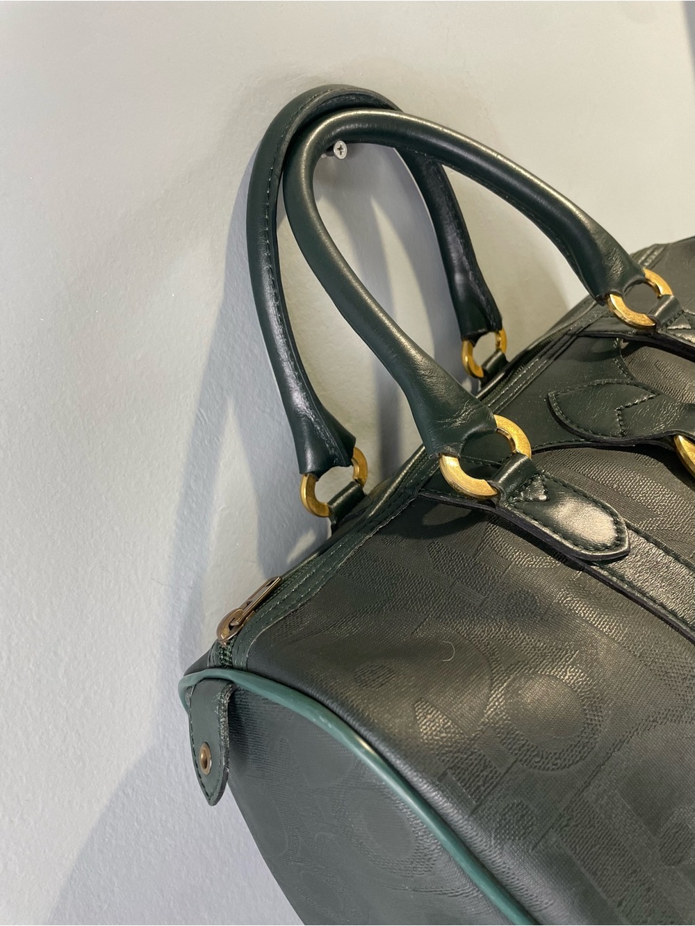 Vintage Christian Dior Hunter Green Oblique Trotter Boston Bag - Picture 9 of 11